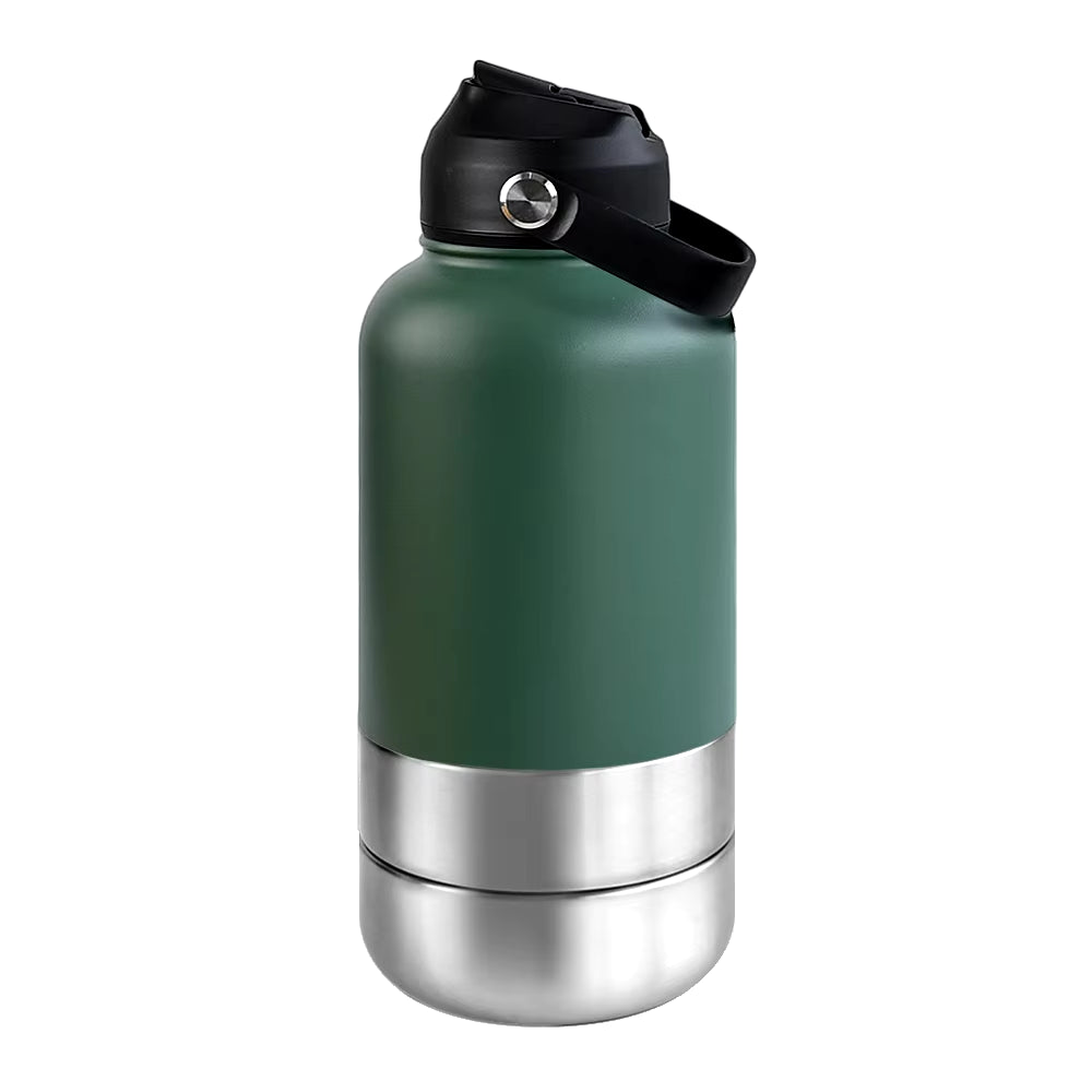 32Oz Portable 3 in 1 Pet Water Bottle Stainless Steel Pet Feeder Travel Outdoor 34Oz Multifunc Pet Bowl Dog Food Cup