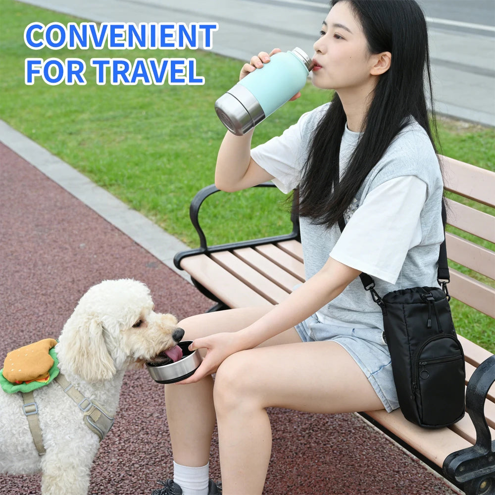 32Oz Portable 3 in 1 Pet Water Bottle Stainless Steel Pet Feeder Travel Outdoor 34Oz Multifunc Pet Bowl Dog Food Cup