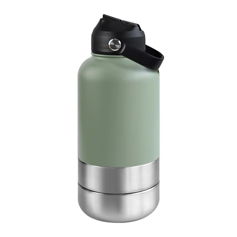 32Oz Portable 3 in 1 Pet Water Bottle Stainless Steel Pet Feeder Travel Outdoor 34Oz Multifunc Pet Bowl Dog Food Cup