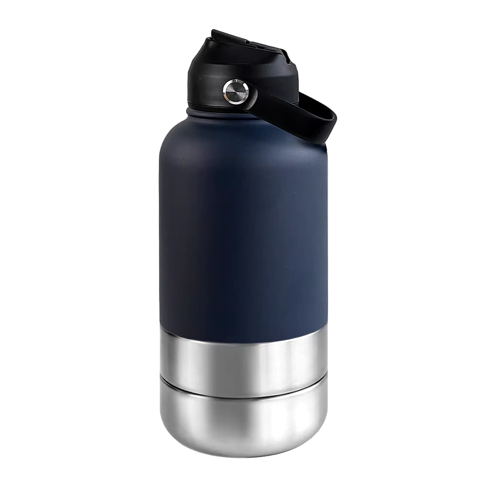 32Oz Portable 3 in 1 Pet Water Bottle Stainless Steel Pet Feeder Travel Outdoor 34Oz Multifunc Pet Bowl Dog Food Cup