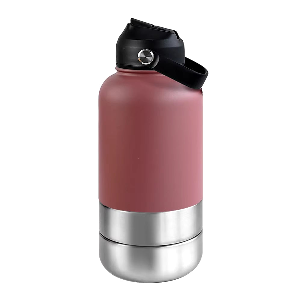 32Oz Portable 3 in 1 Pet Water Bottle Stainless Steel Pet Feeder Travel Outdoor 34Oz Multifunc Pet Bowl Dog Food Cup