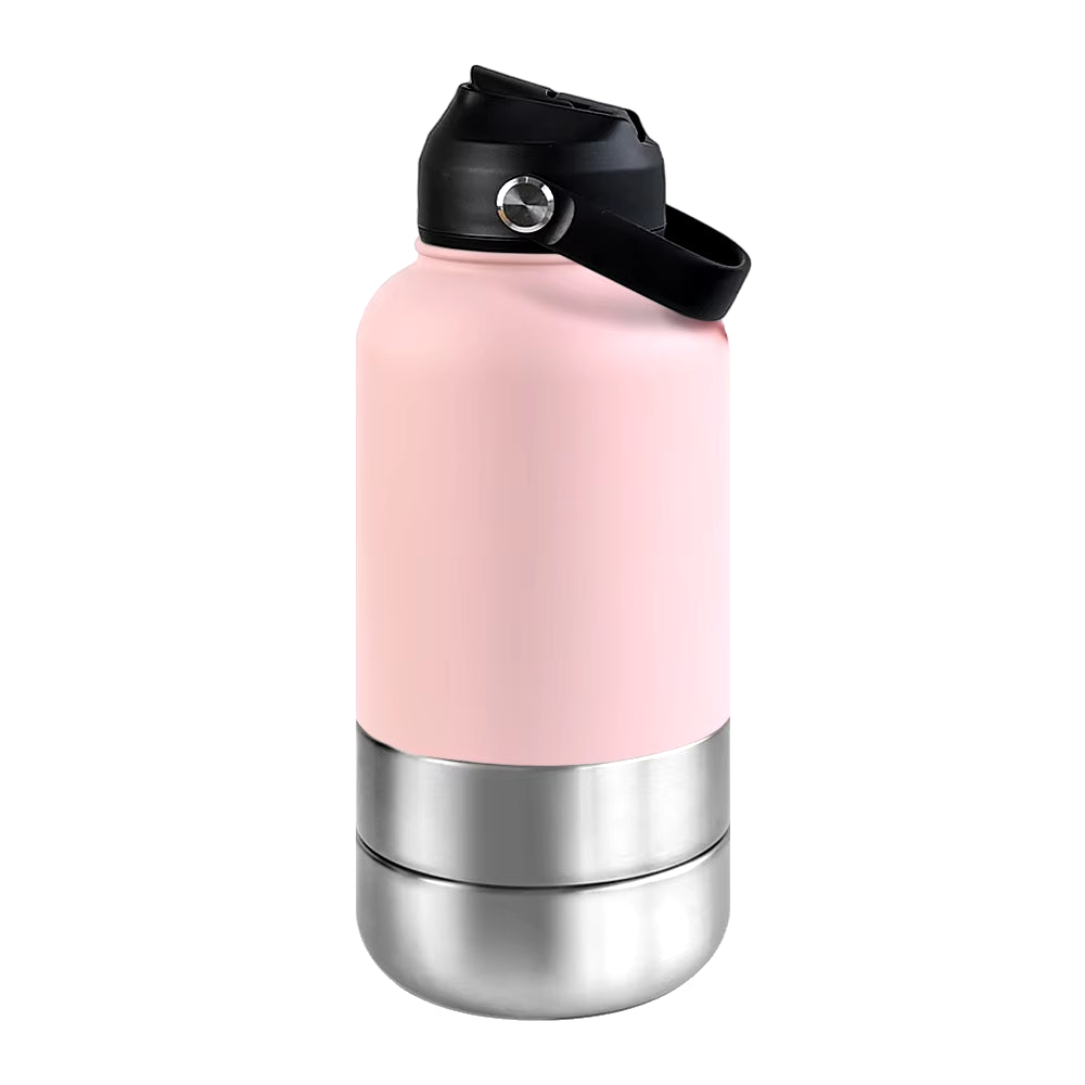 32Oz Portable 3 in 1 Pet Water Bottle Stainless Steel Pet Feeder Travel Outdoor 34Oz Multifunc Pet Bowl Dog Food Cup