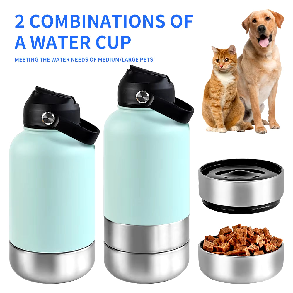 32Oz Portable 3 in 1 Pet Water Bottle Stainless Steel Pet Feeder Travel Outdoor 34Oz Multifunc Pet Bowl Dog Food Cup