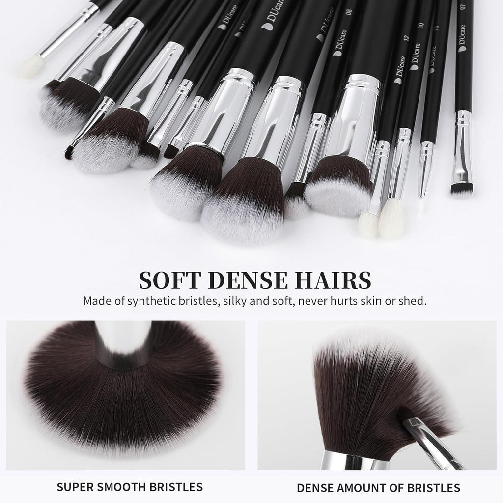 Makeup Brushes with Travel Bag 15Pcs Makeup Brush Set Kabuki Foundation Blending Blush Eyeliner Shadow Brow Concealer Brushes Kit