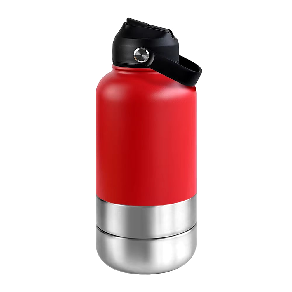 32Oz Portable 3 in 1 Pet Water Bottle Stainless Steel Pet Feeder Travel Outdoor 34Oz Multifunc Pet Bowl Dog Food Cup
