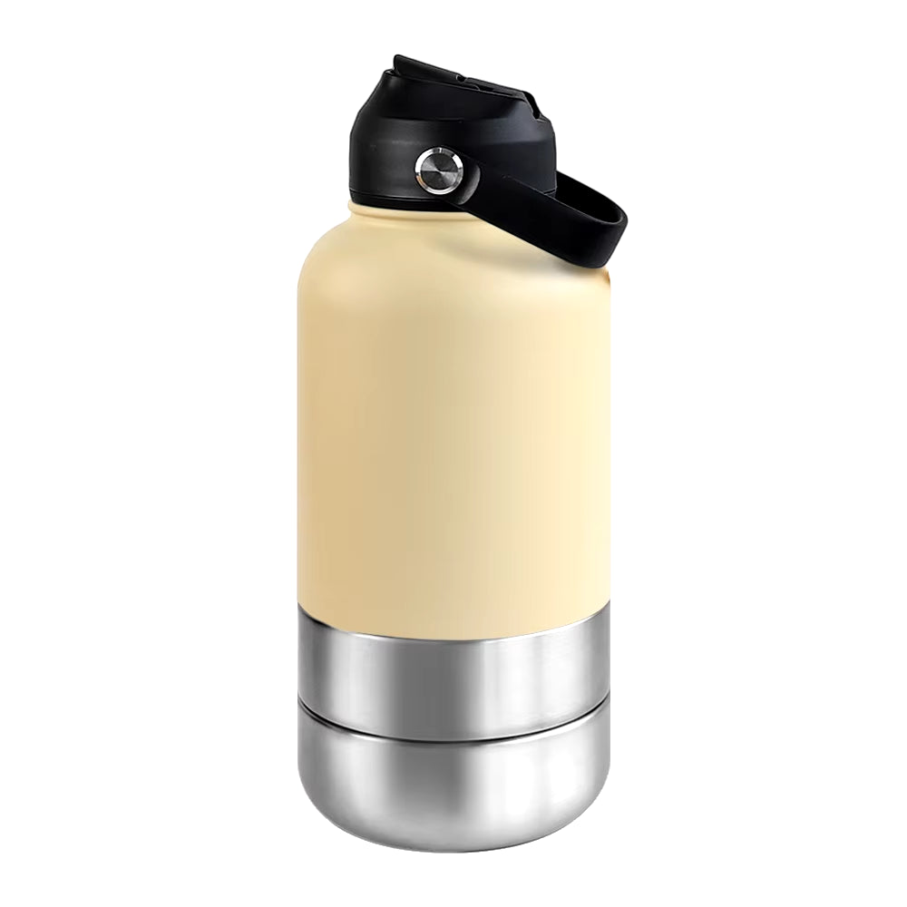 32Oz Portable 3 in 1 Pet Water Bottle Stainless Steel Pet Feeder Travel Outdoor 34Oz Multifunc Pet Bowl Dog Food Cup