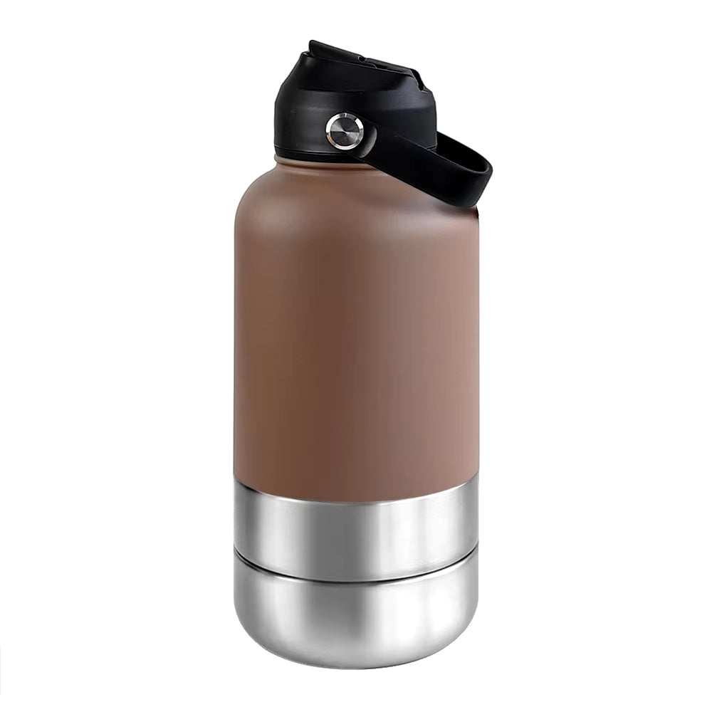 32Oz Portable 3 in 1 Pet Water Bottle Stainless Steel Pet Feeder Travel Outdoor 34Oz Multifunc Pet Bowl Dog Food Cup
