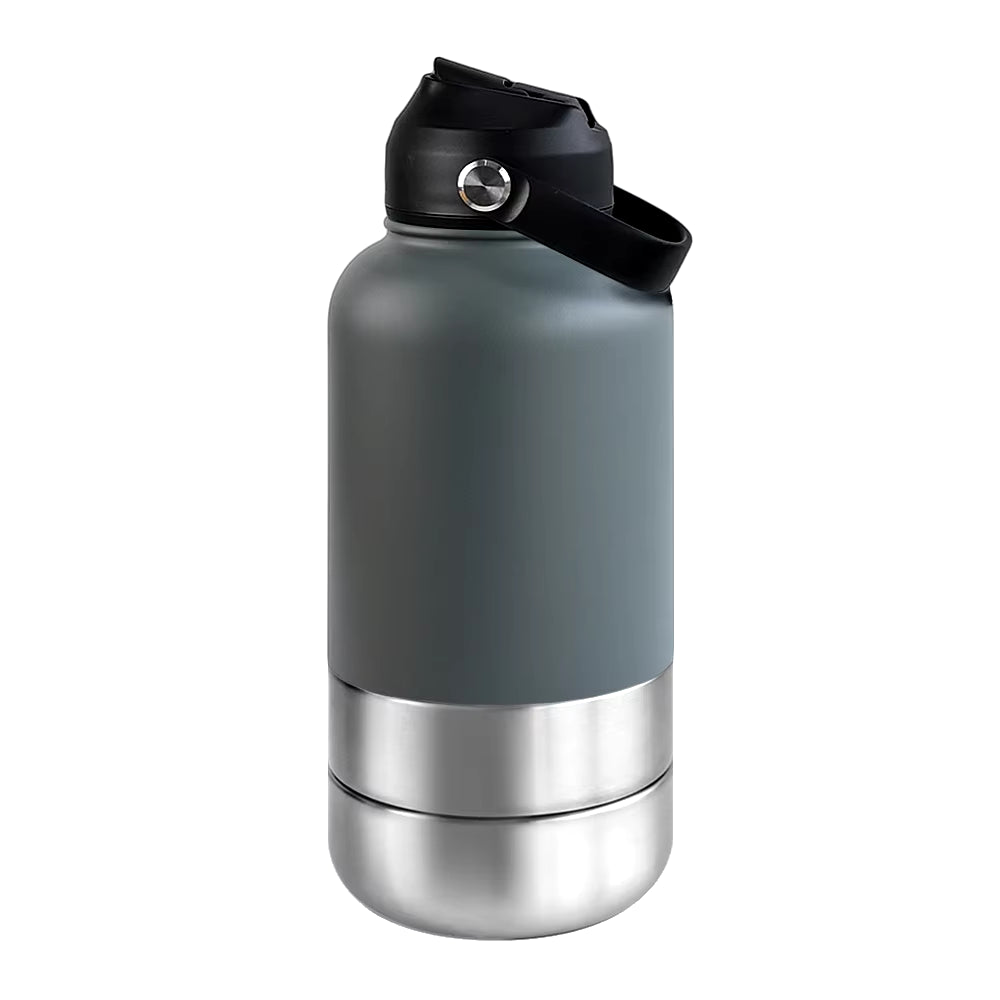 32Oz Portable 3 in 1 Pet Water Bottle Stainless Steel Pet Feeder Travel Outdoor 34Oz Multifunc Pet Bowl Dog Food Cup