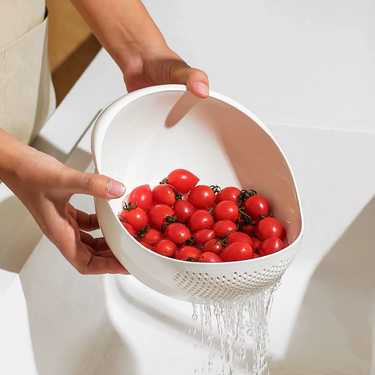 1/3Pcs- Colander Rice Bowl Drain Basket Fruit Bowl Washing Drain Basket with Handle Washing Basket Home Kitchen Organizer